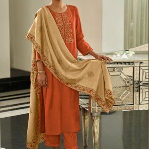 Rust Orange Cotton Silk Palazzo Suit For Women